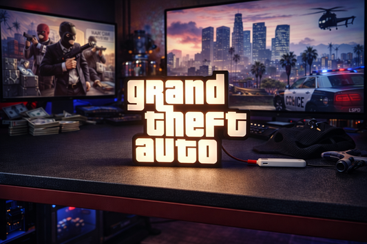 Grand Theft Auto Style LED Desk Light – Retro Gaming Sign, Gamer Décor