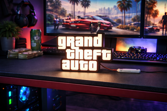 Grand Theft Auto Style LED Desk Light – Retro Gaming Sign, Gamer Décor