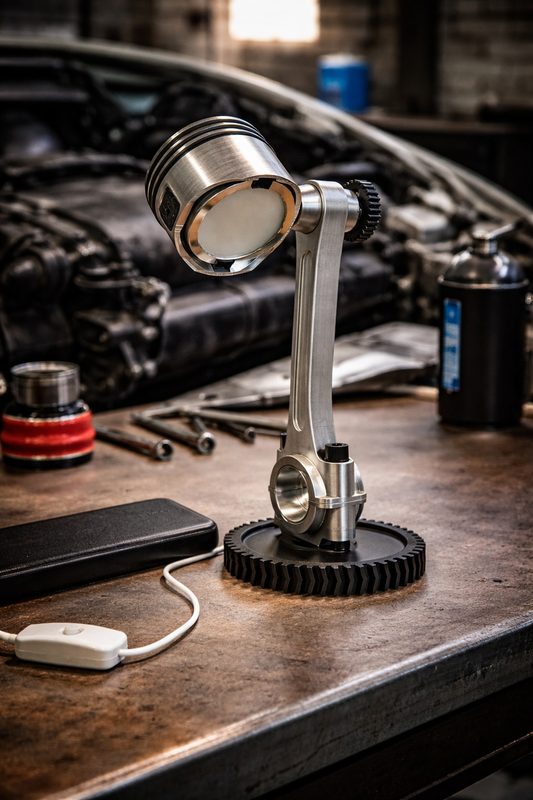 3D Printed Piston Desk Lamp: Industrial Style, Man Cave Lighting
